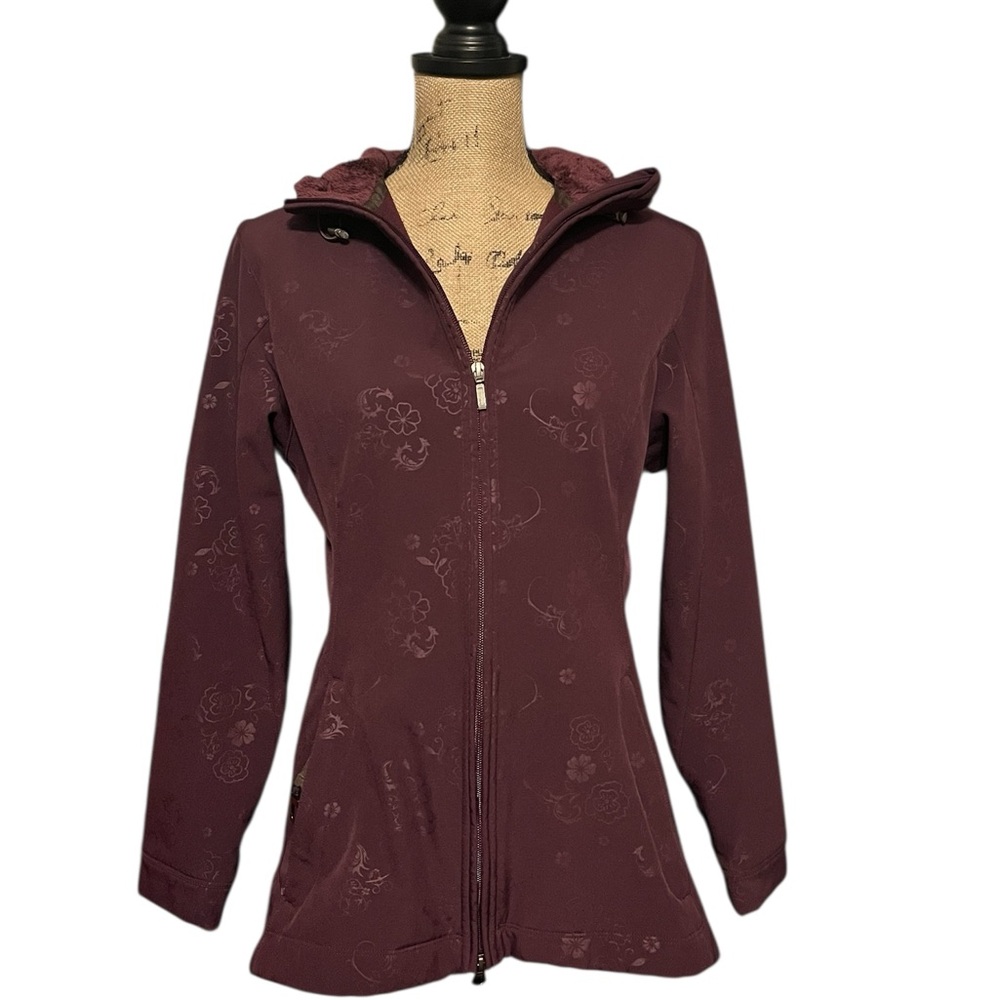 White Sierra Burgundy Hooded Jacket with Floral Detailing